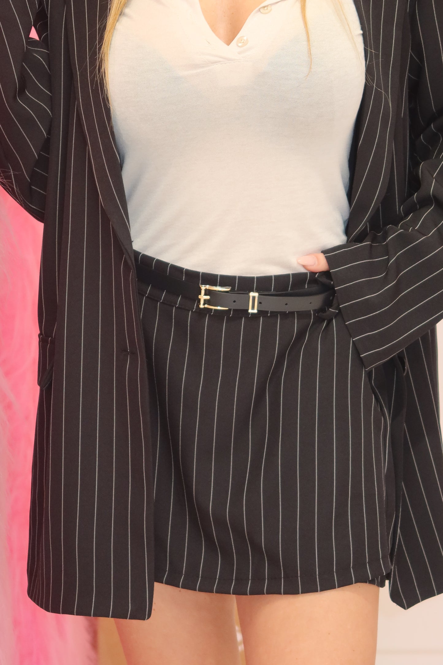 Tailleur Gonna Gessato Nero