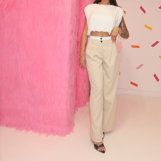 Pantalone Beige and White